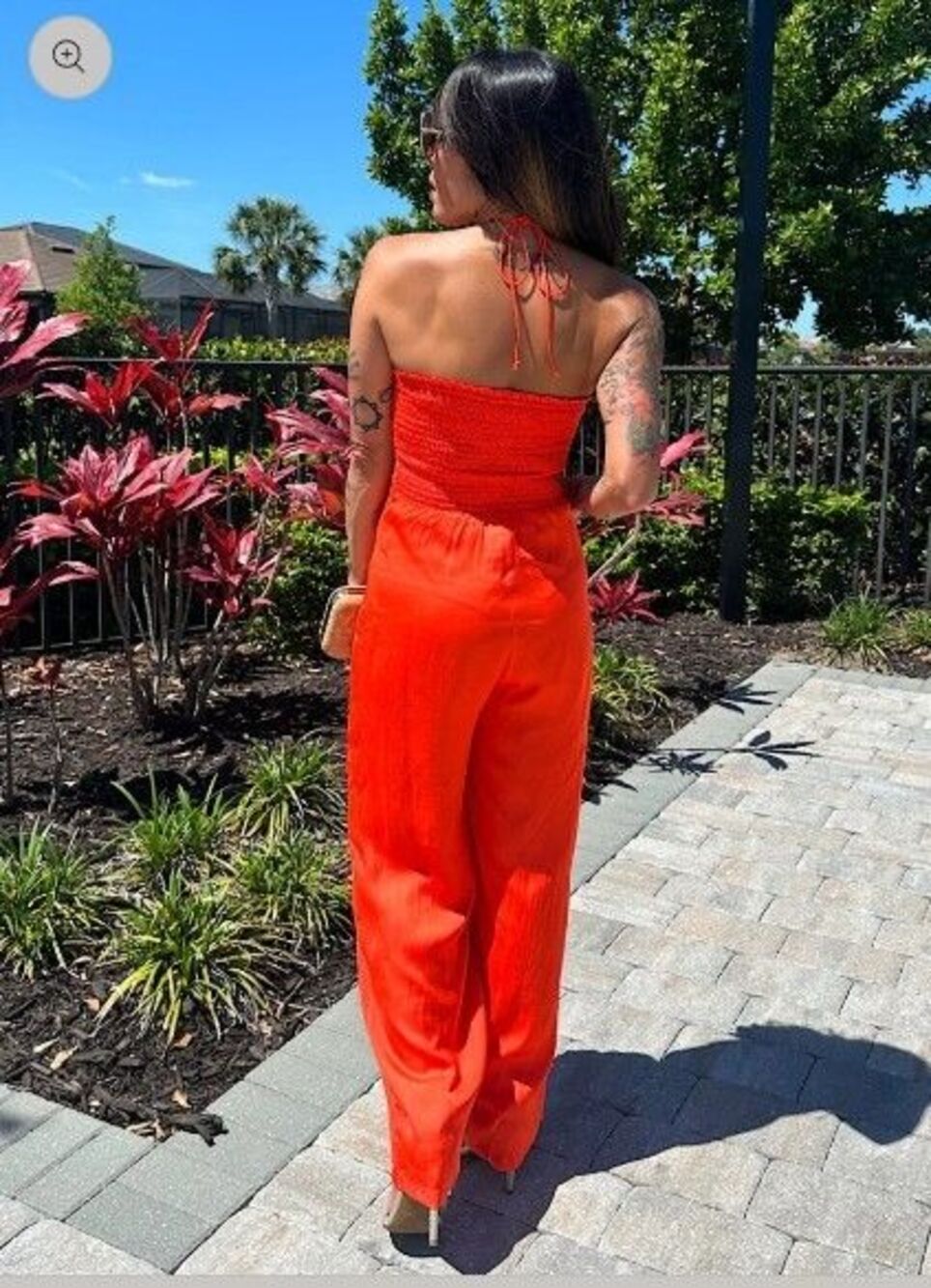 NWT Sage The Label Dream Skies Orange Halter Jumpsuit Detachable Flower- Small - Picture 3 of 16